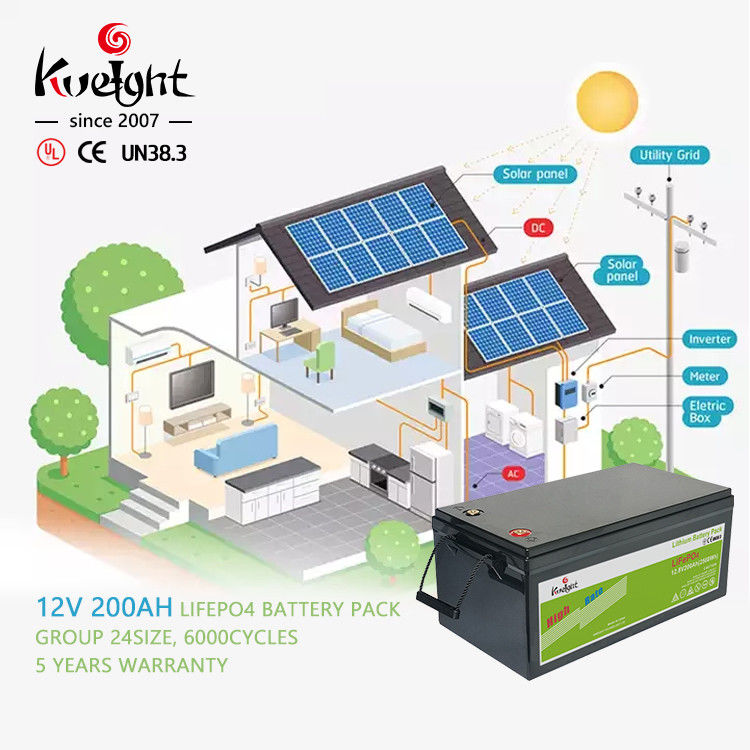 12.8v 200ah 12V LiFePO4 Baterai IP65 baterai dengan siklus hidup tinggi Untuk Sistem Rumah Surya